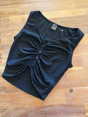 J.O.A. Black Ruched Button-Front Tank